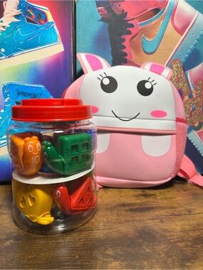 Snap-N-Learn Shape Snails educational toy and 3D Rabbit Small Backpack Bundle
